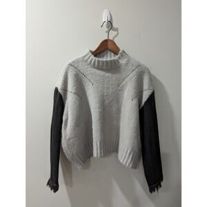 POL Denim Sleeve Pullover Sweater